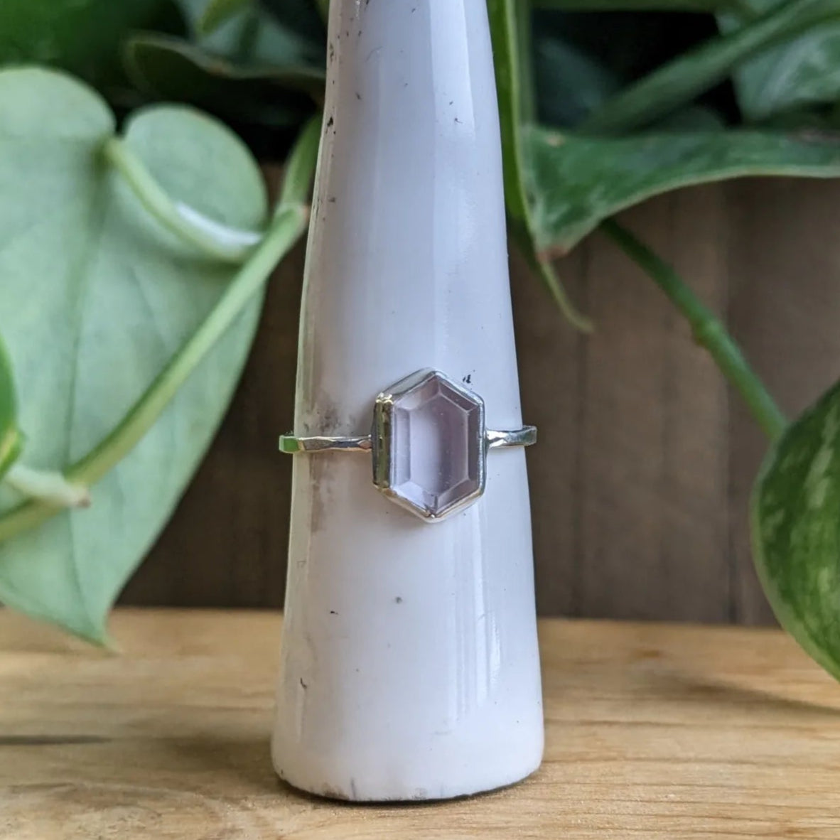 Lavender Scapolite hexagon ring