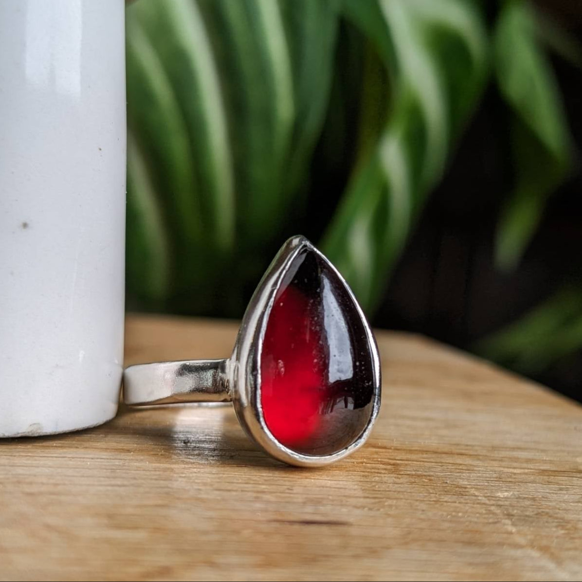Garnet and silver ring