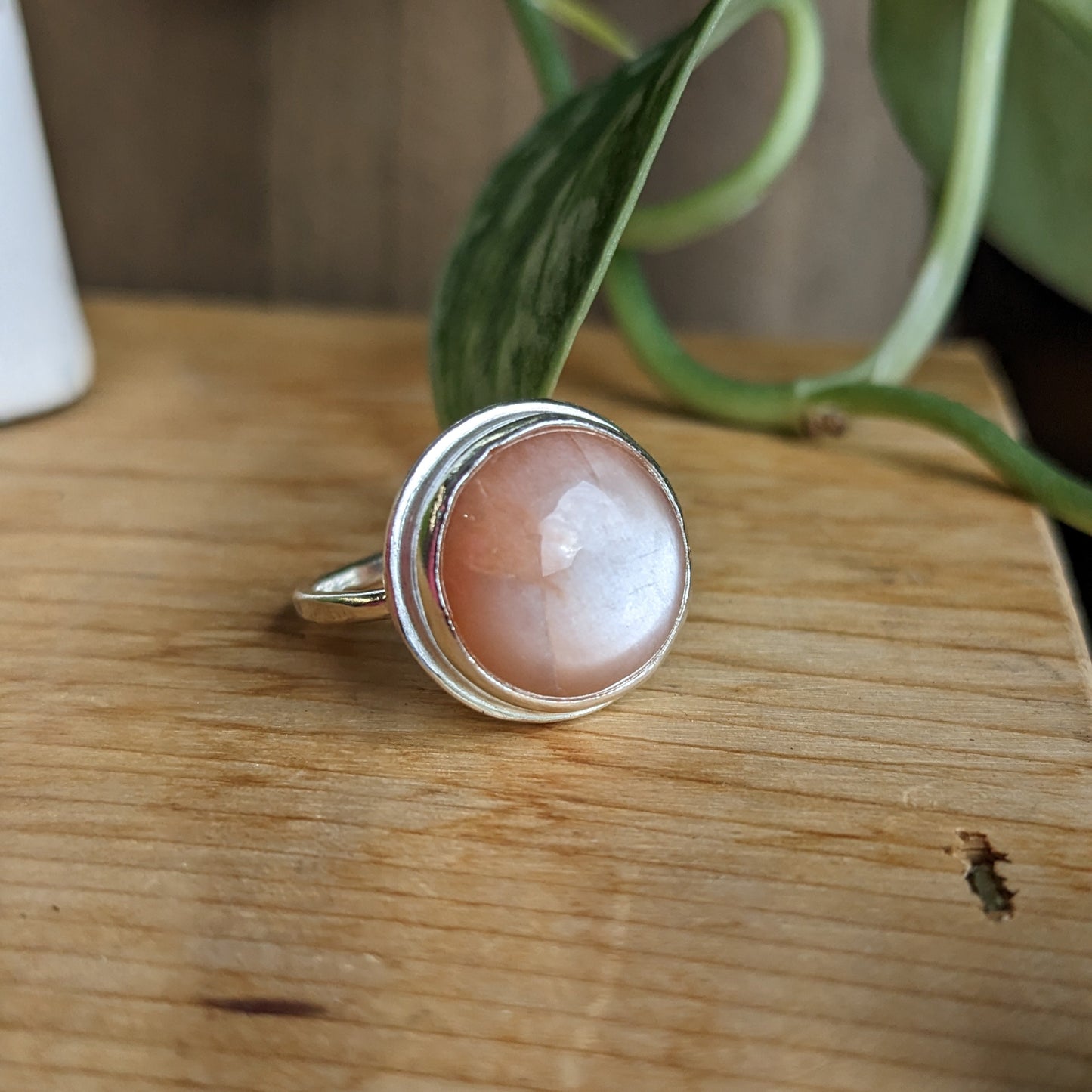 Round Peach Moonstone statement ring