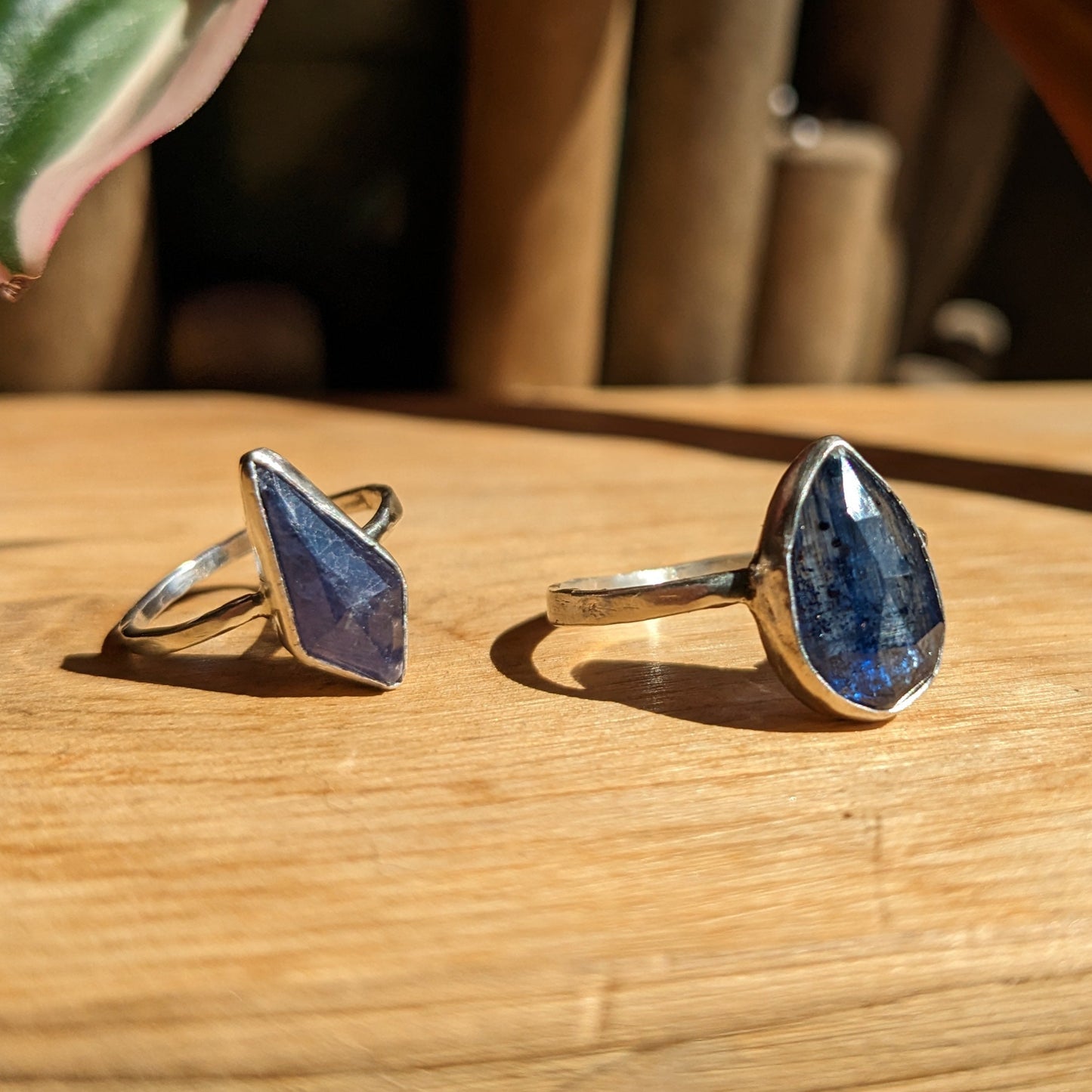 Sapphire ring (left) and Blue Kyanite ring (right)