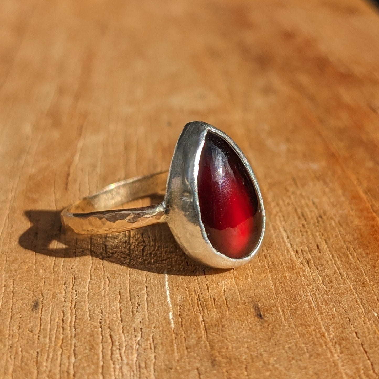 Silver, gold and Garnet ring