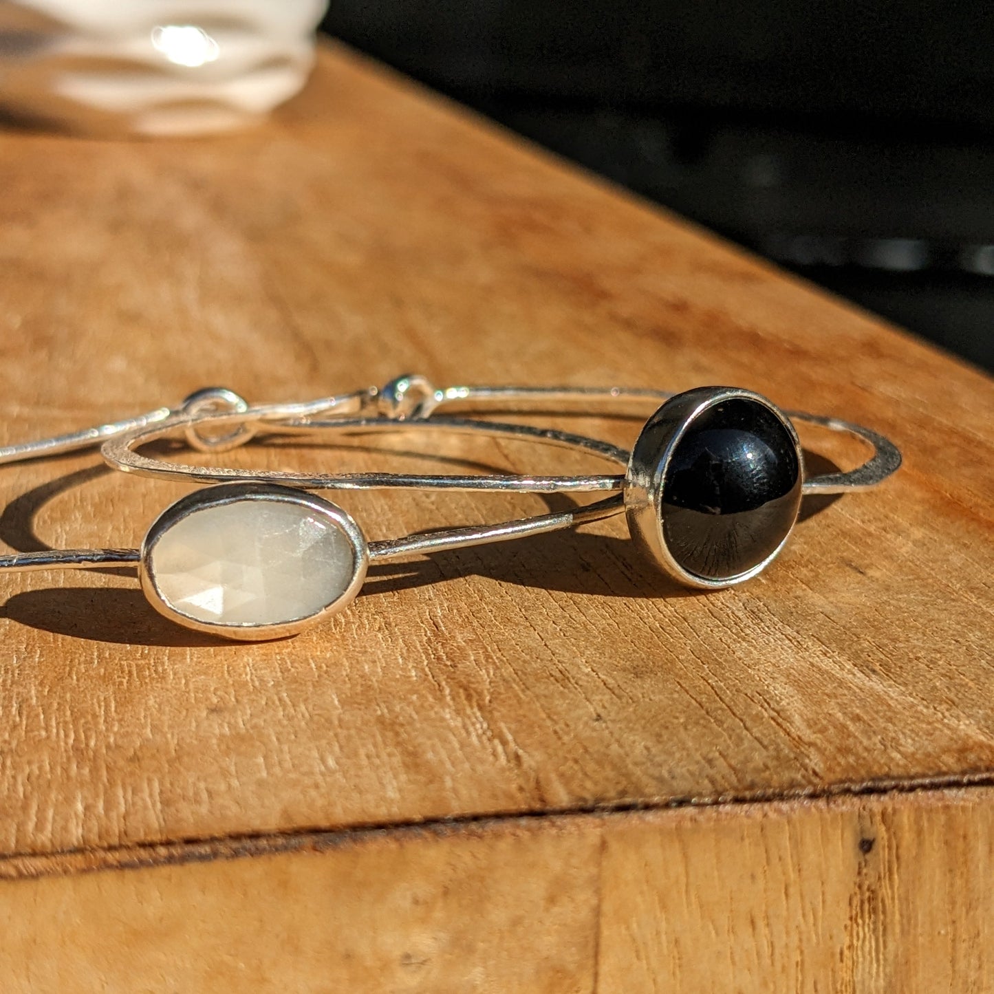 White moonstone and Onyx bangle bracelets