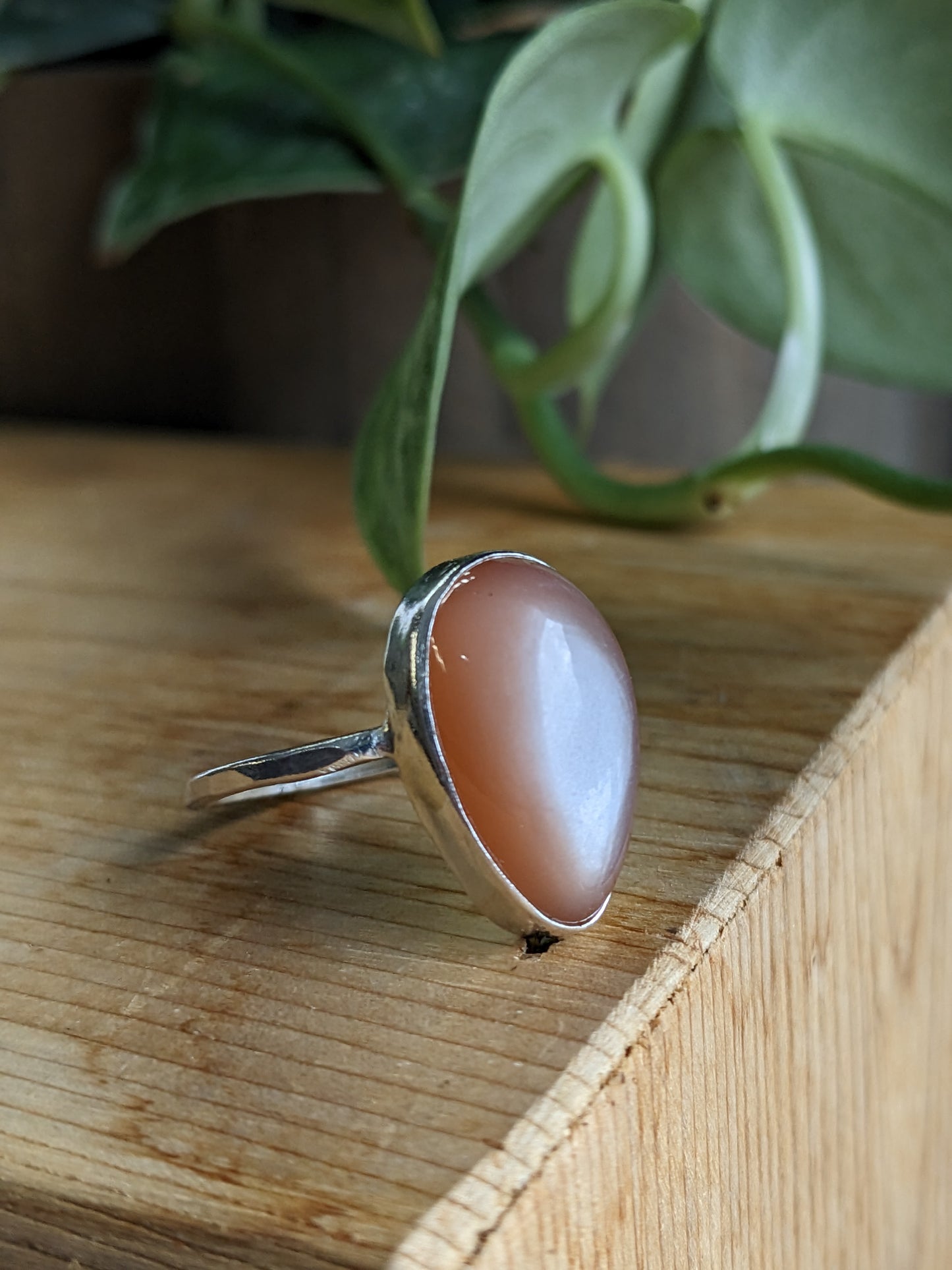 Peach Moonstone Ring - tear drop