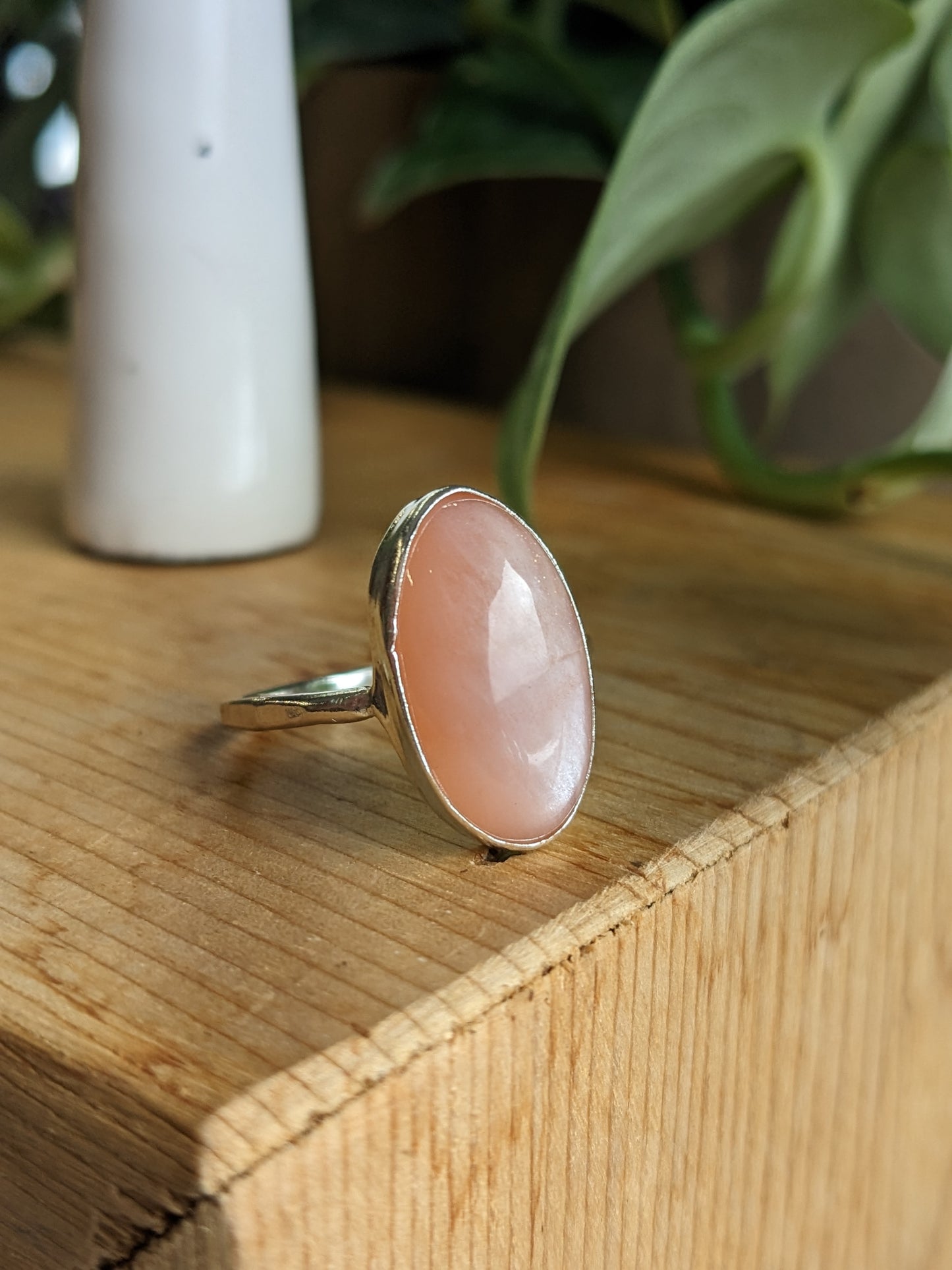 Peach Moonstone Ring - elongated oval