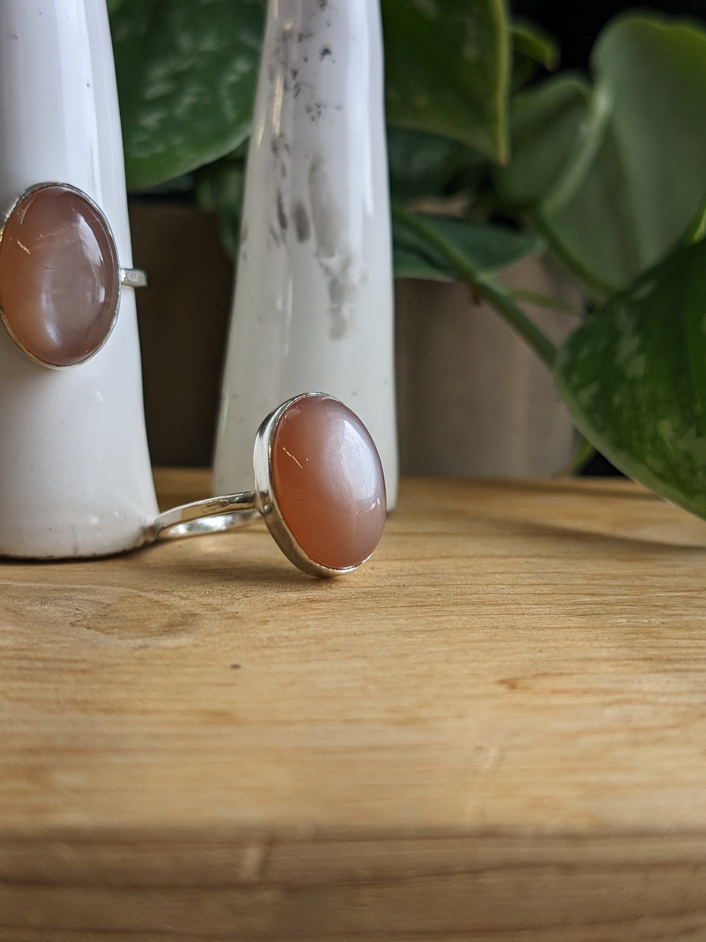 Peach Moonstone Ring - pink undertones