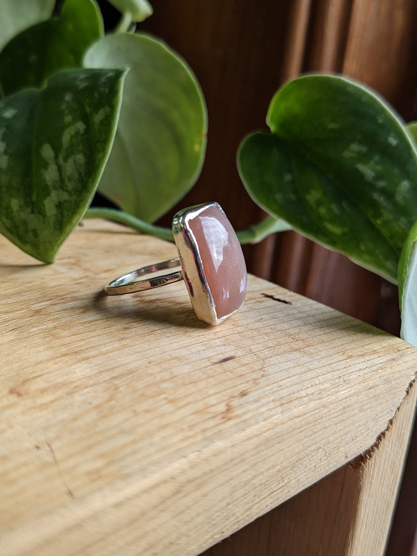 Peach Moonstone Ring - rectangle