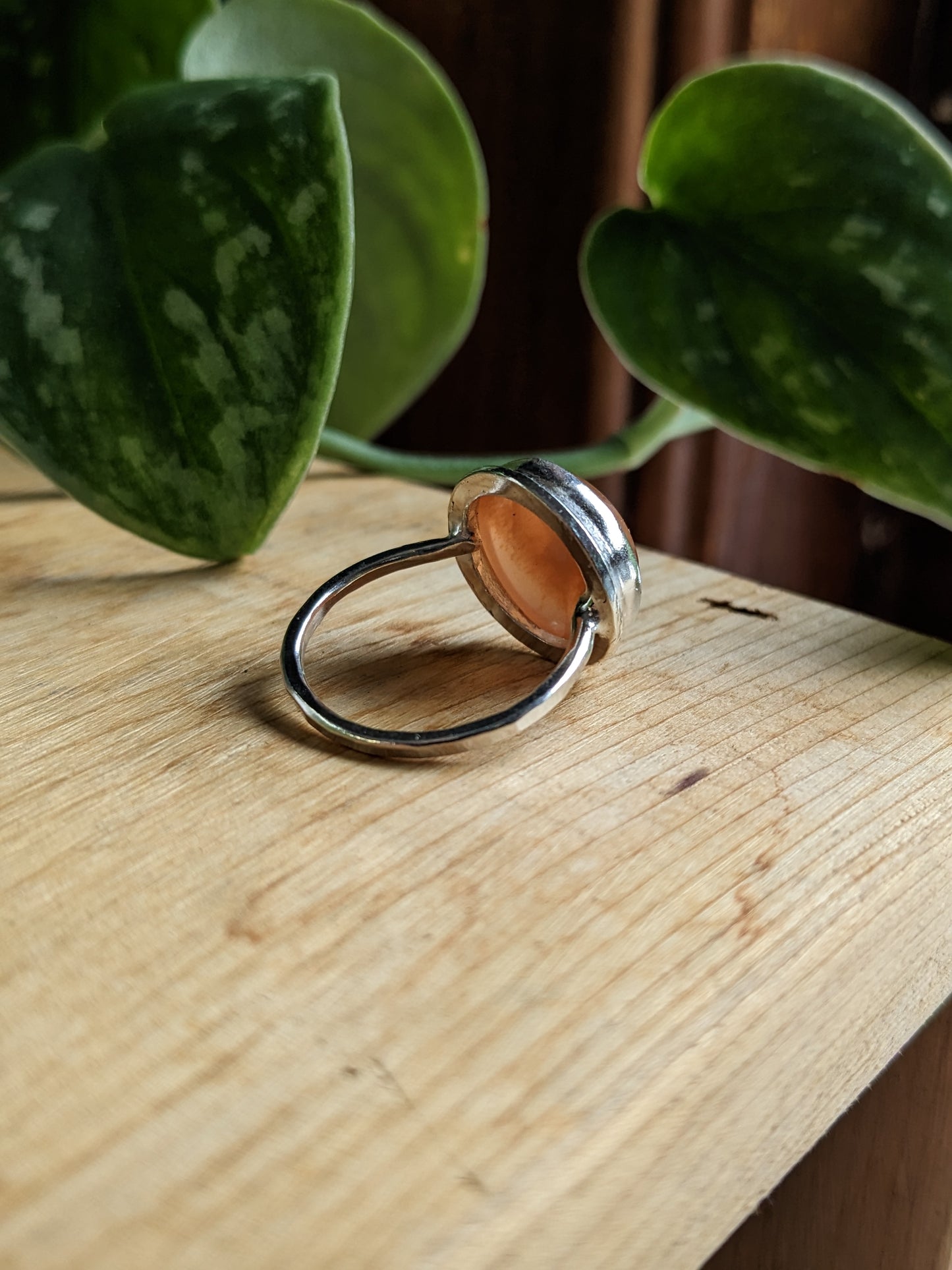 Peach Moonstone Ring - round