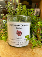 Load image into Gallery viewer, Tobacco &amp; Bay Leaf candle with Garnet gemstone