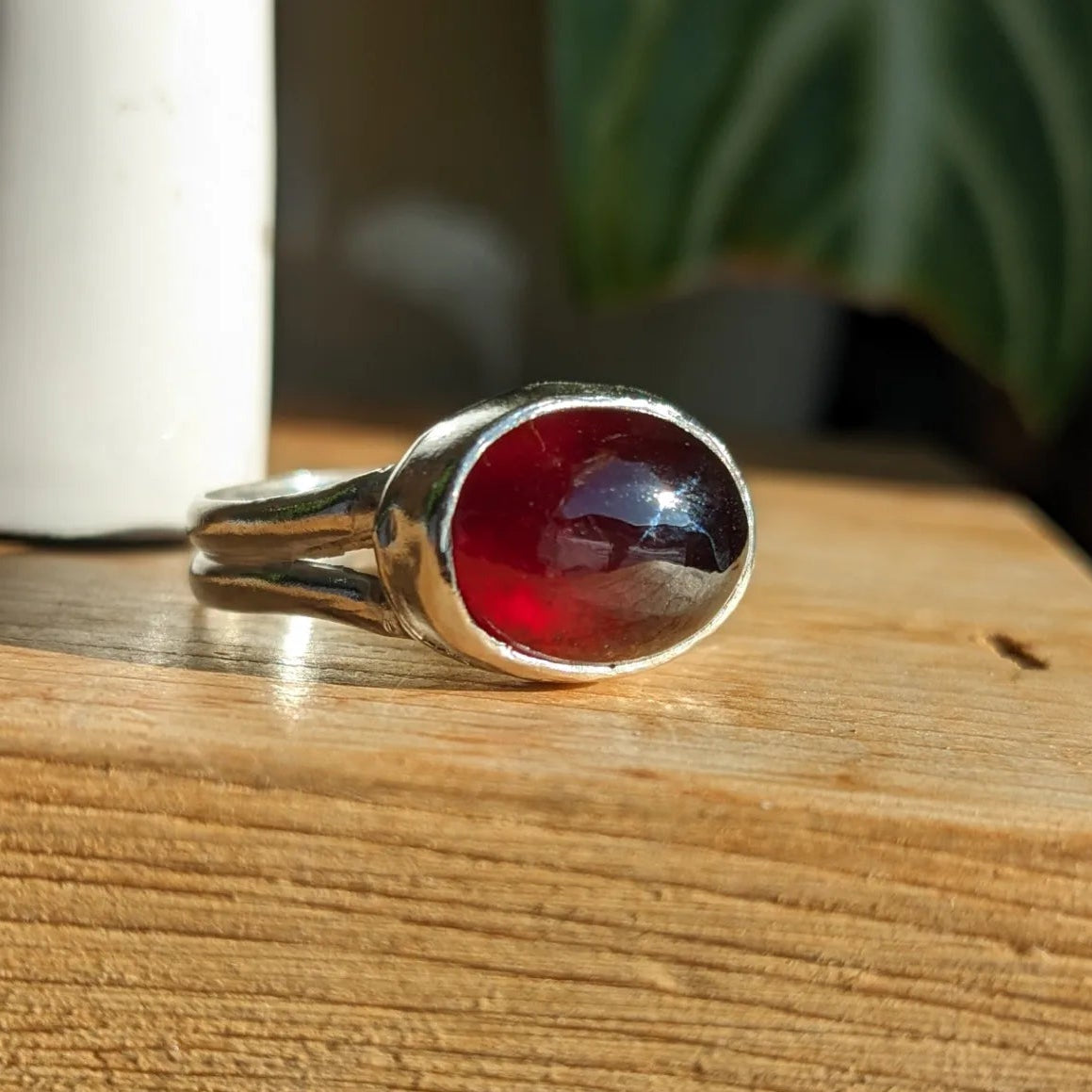 Garnet double band ring