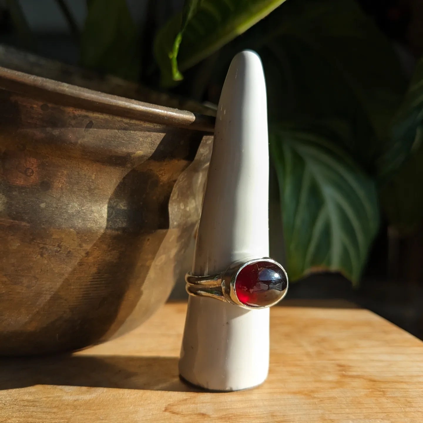 Garnet double band ring