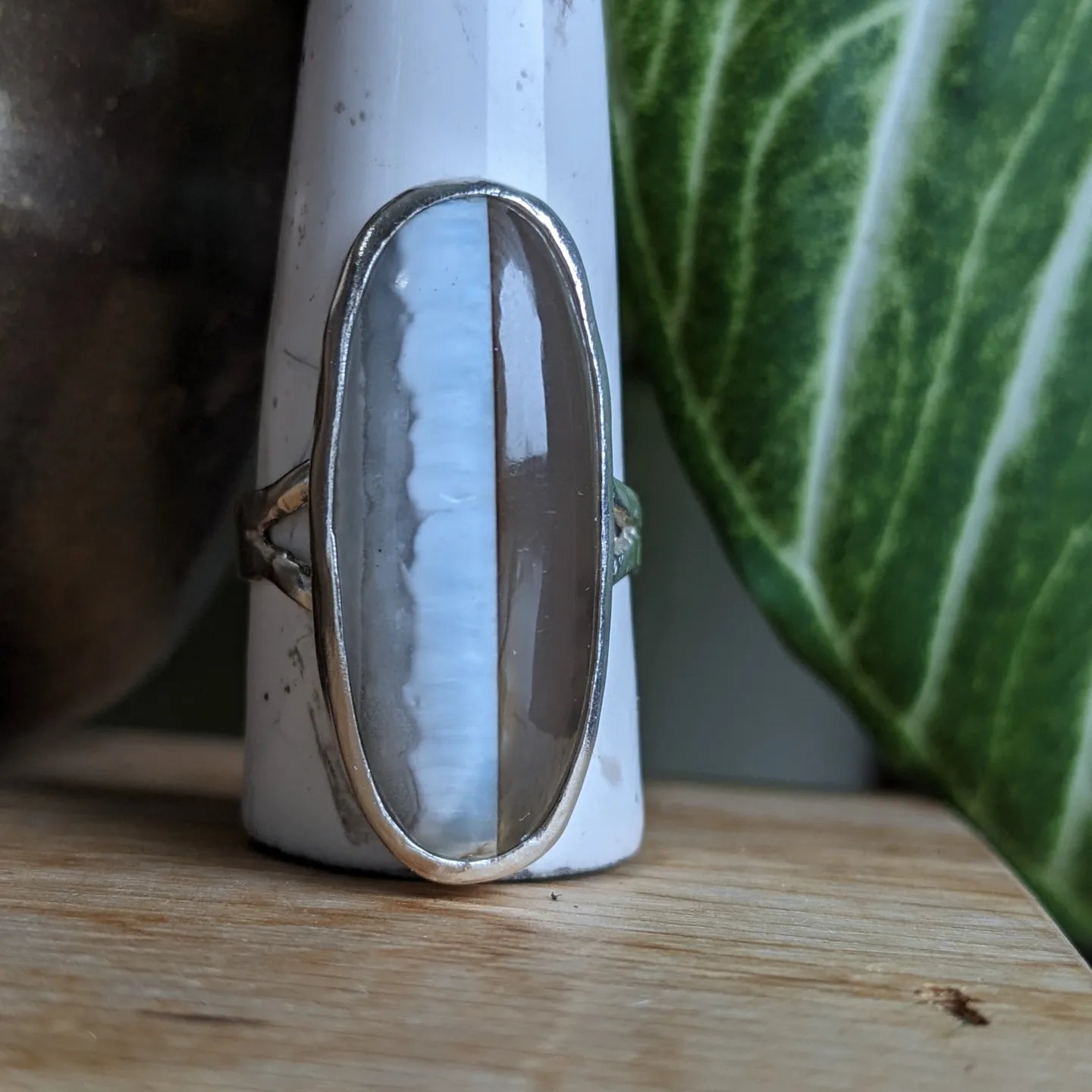 Blue Indonesia opal double band ring