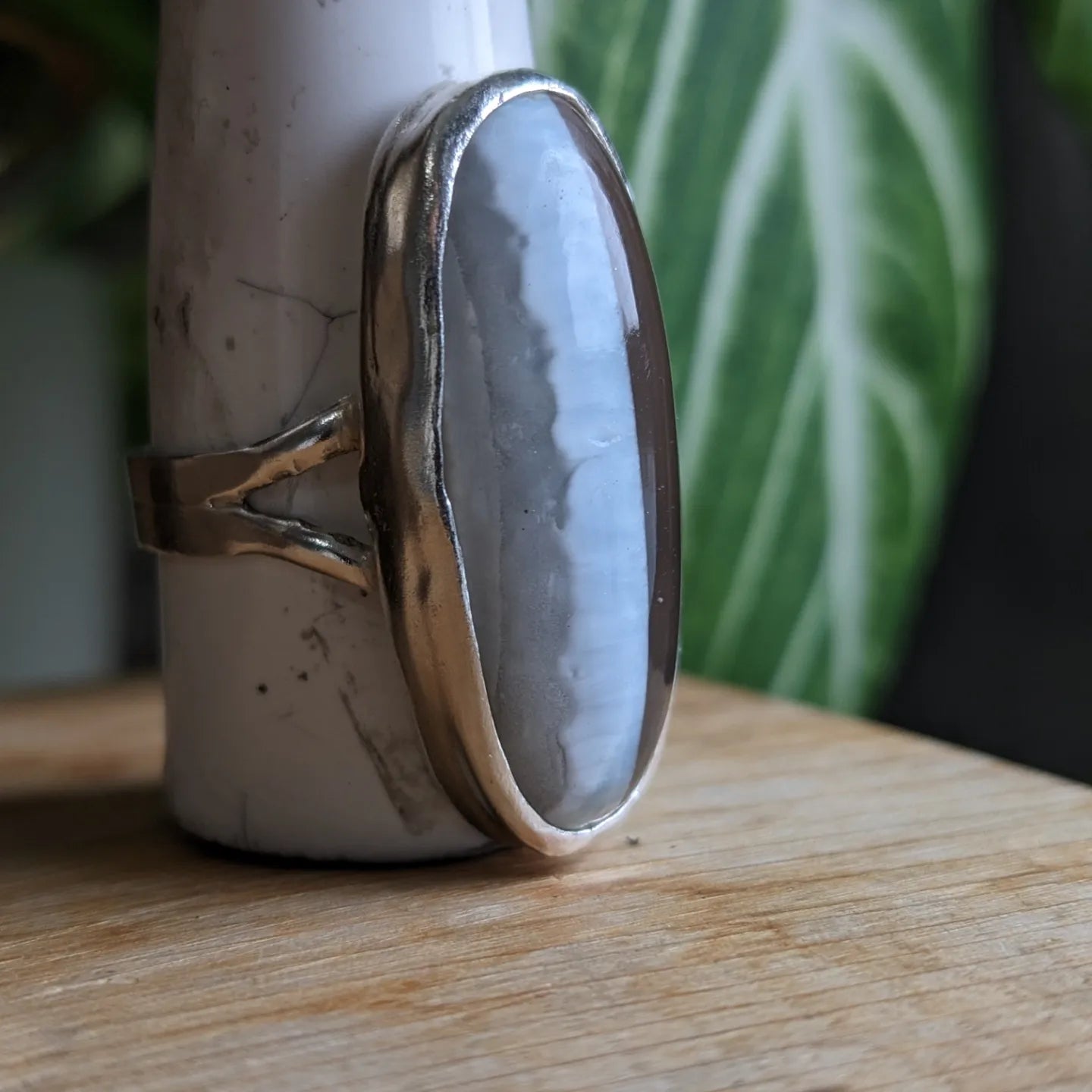 Blue Indonesia opal double band ring