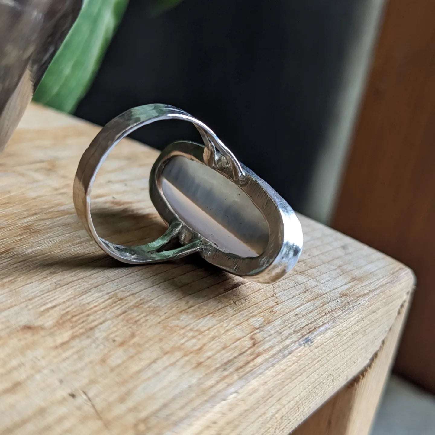 Blue Indonesia opal double band ring