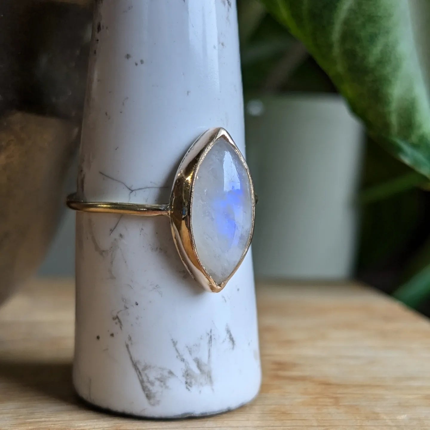 Rainbow Moonstone and gold ring