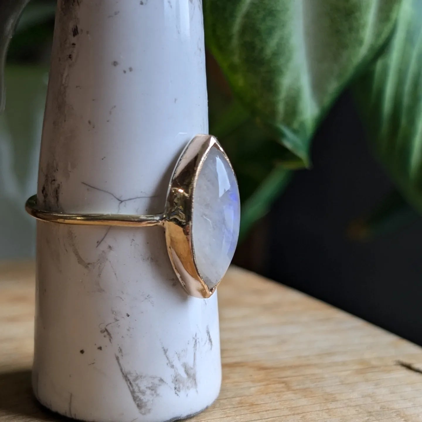 Rainbow Moonstone and gold ring