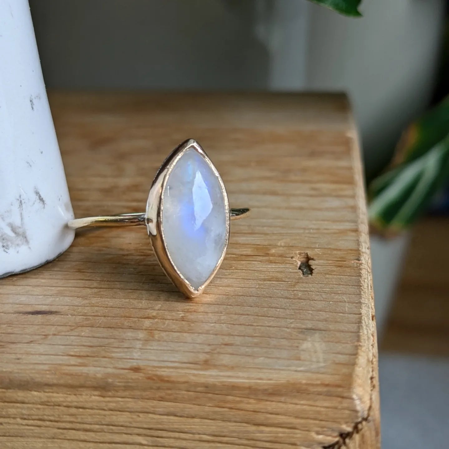 Rainbow Moonstone and gold ring