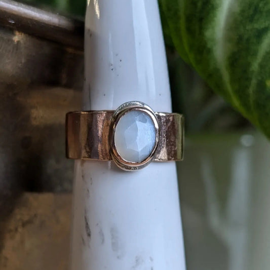 White moonstone and 14k Rose gold wide band ring