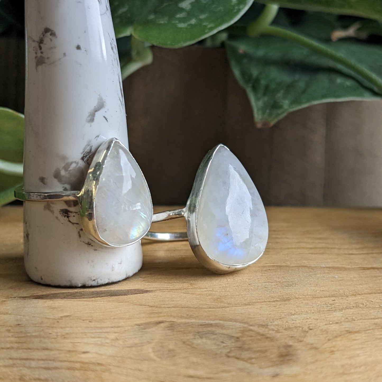 Rainbow moonstone rings