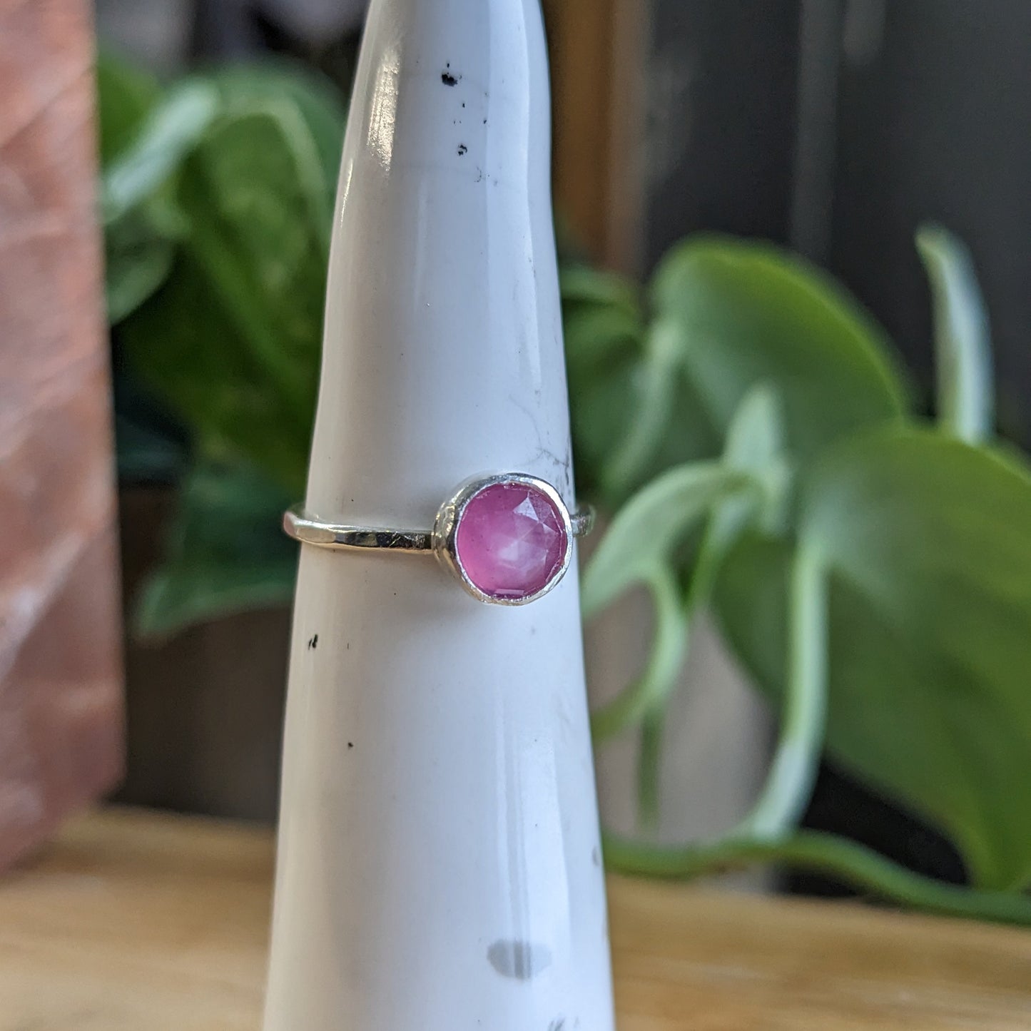 Soft pink ruby ring