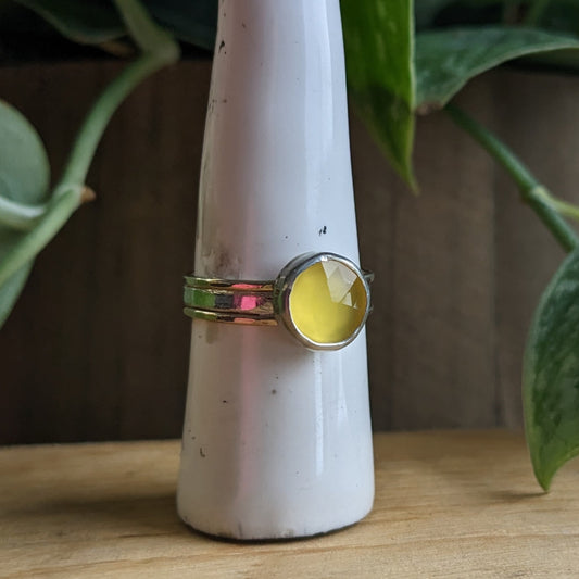 Triple band yellow Chalcedony ring