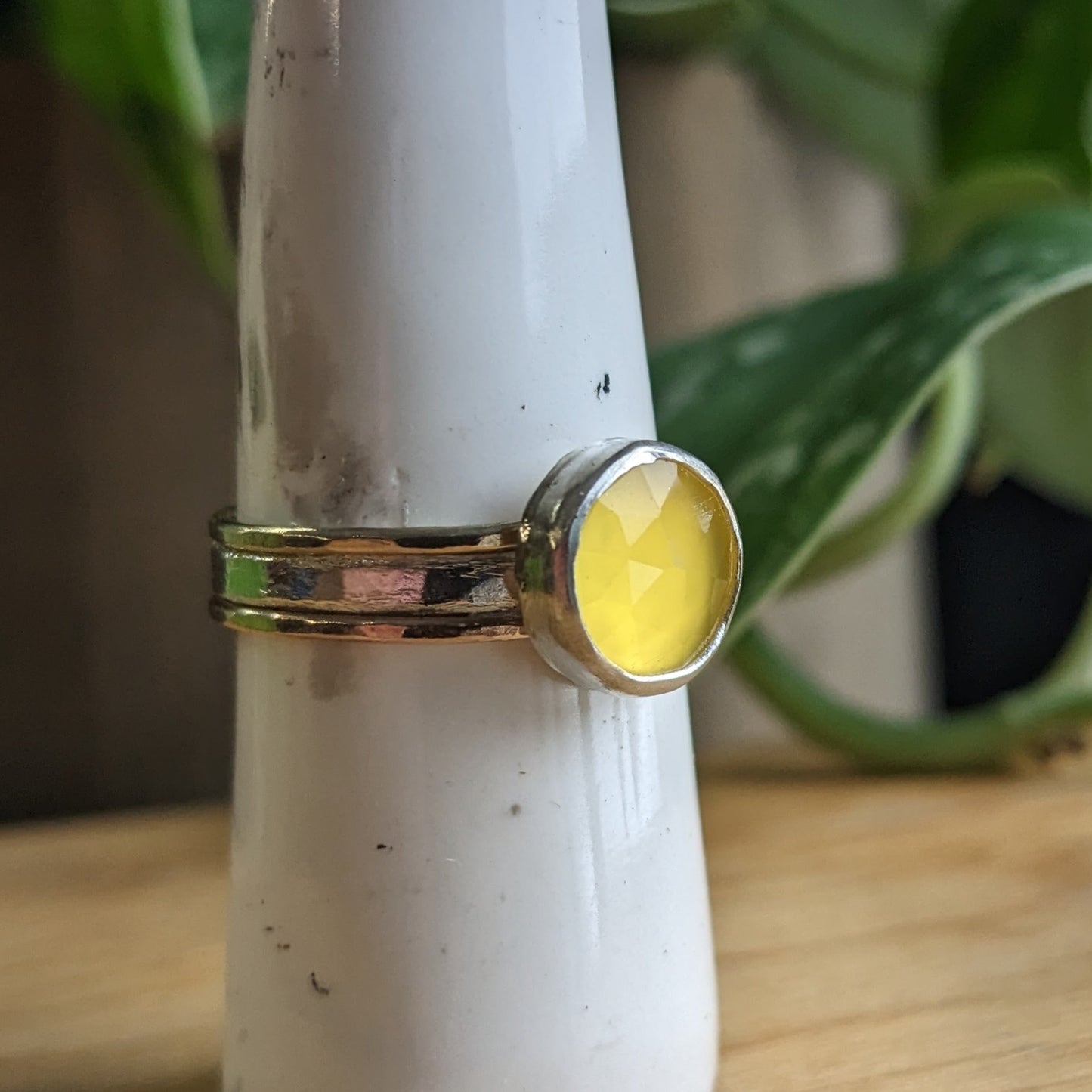 Triple band yellow Chalcedony ring