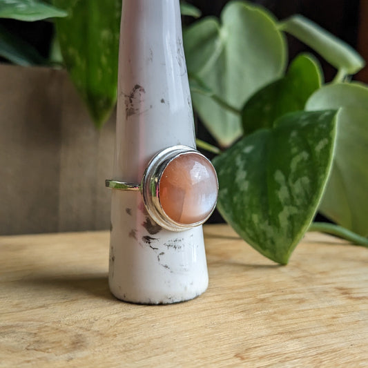 Round Peach Moonstone statement ring
