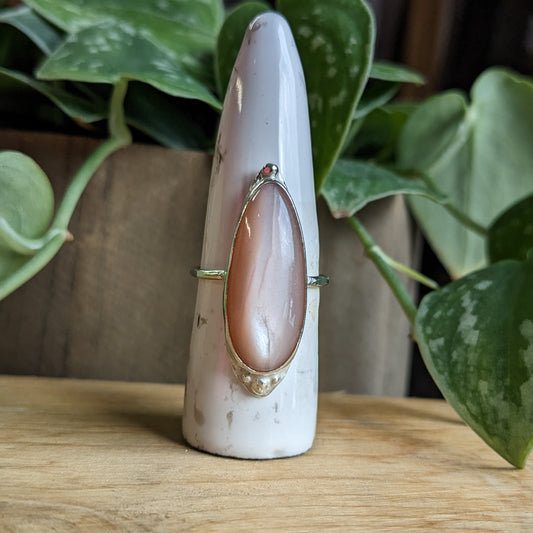 Peach Moonstone elongated tear drop ring
