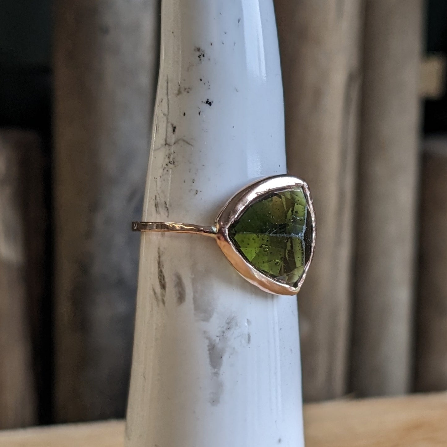 Moldavite and 14k Rose gold ring
