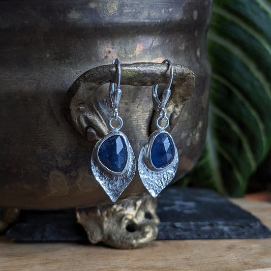 Sapphire lotus pendant earrings
