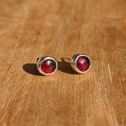 Silver and Garnet ear studs