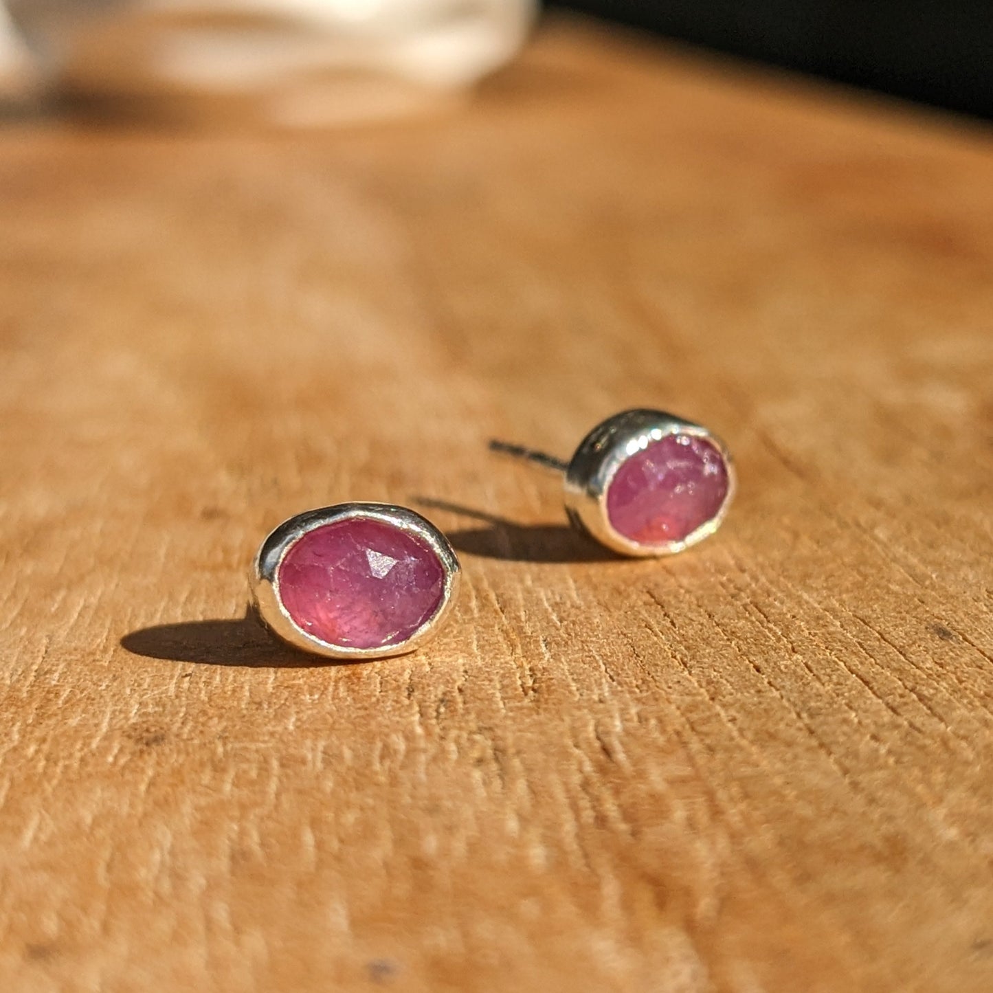 Silver and Soft pink ruby ear studs