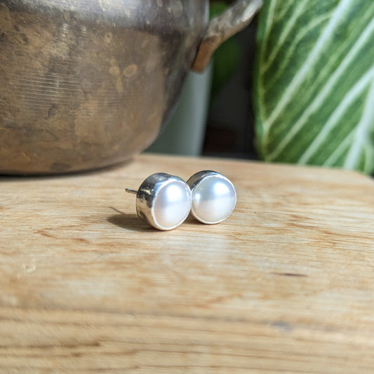 Classic white pearl ear studs