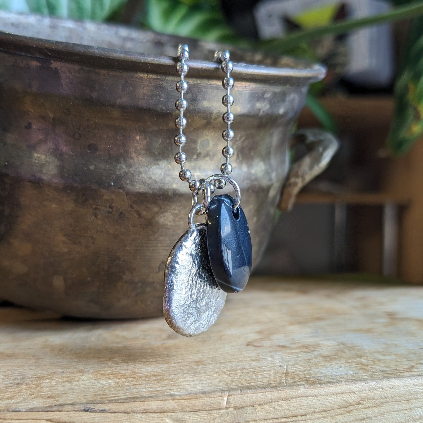Pressed recycled silver medal with Jasper necklace