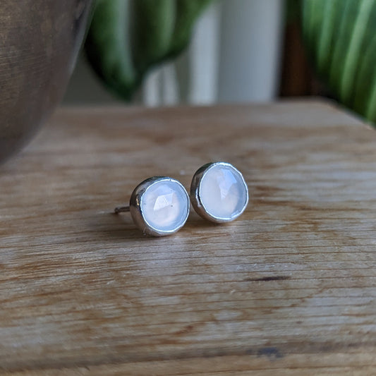 White Moonstone ear studs