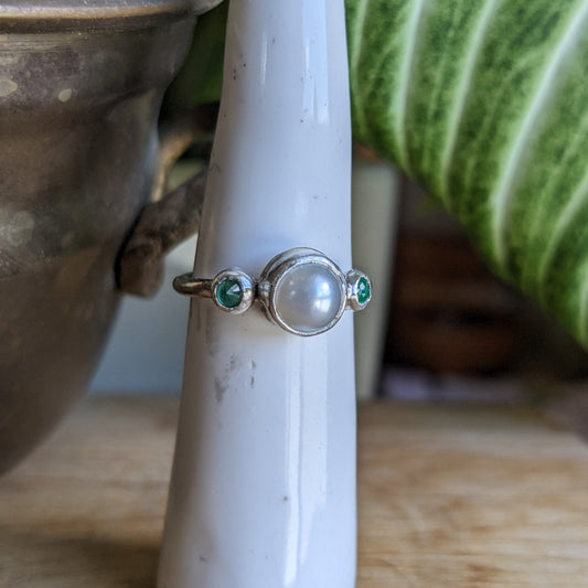 Pearl and Emerald engagement ring