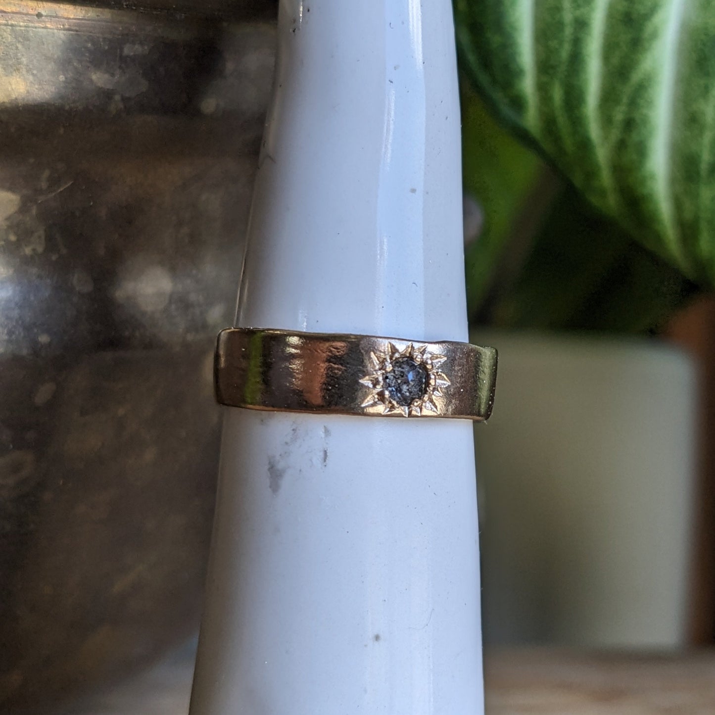 Gold band with Salt and Pepper diamond