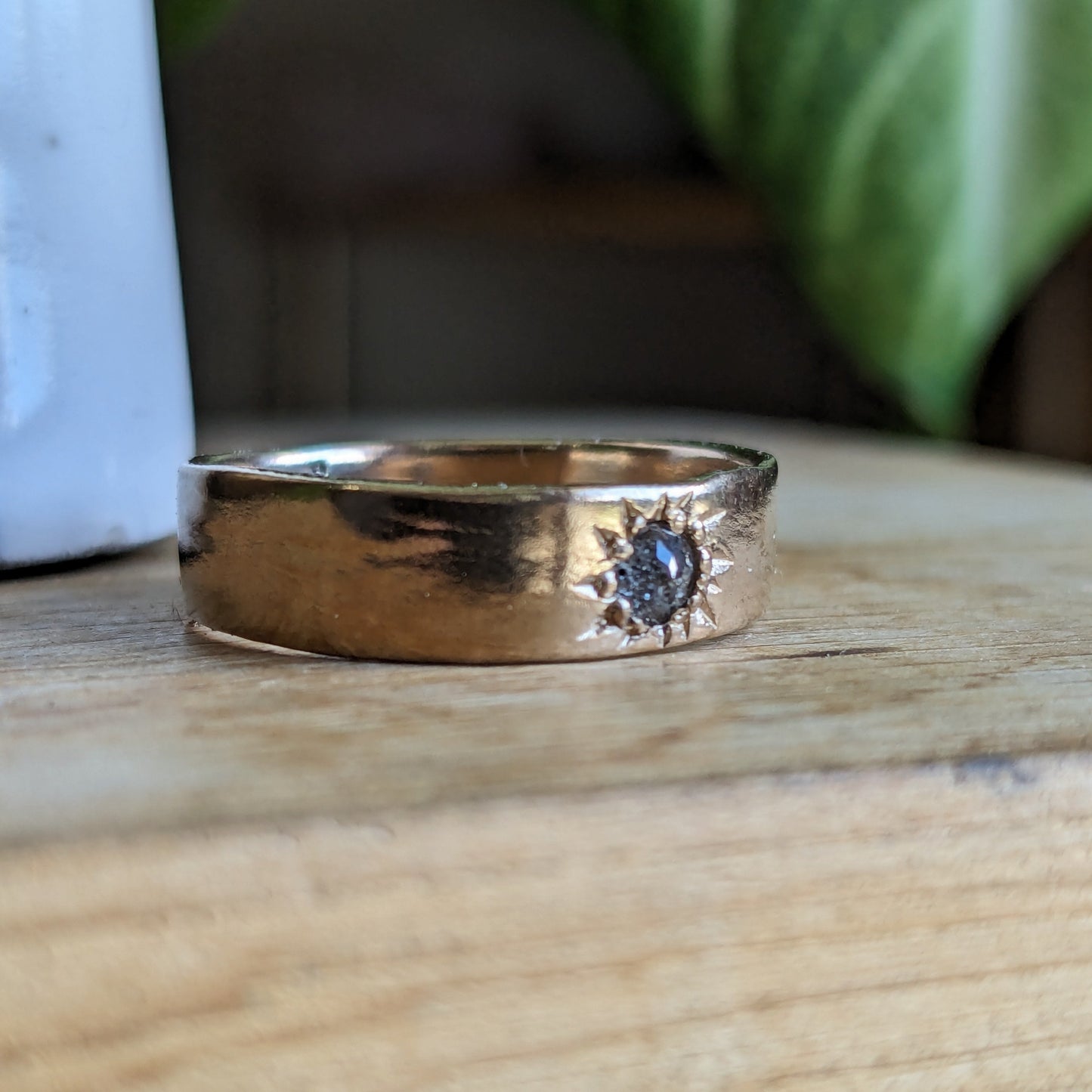 Gold band with Salt and Pepper diamond