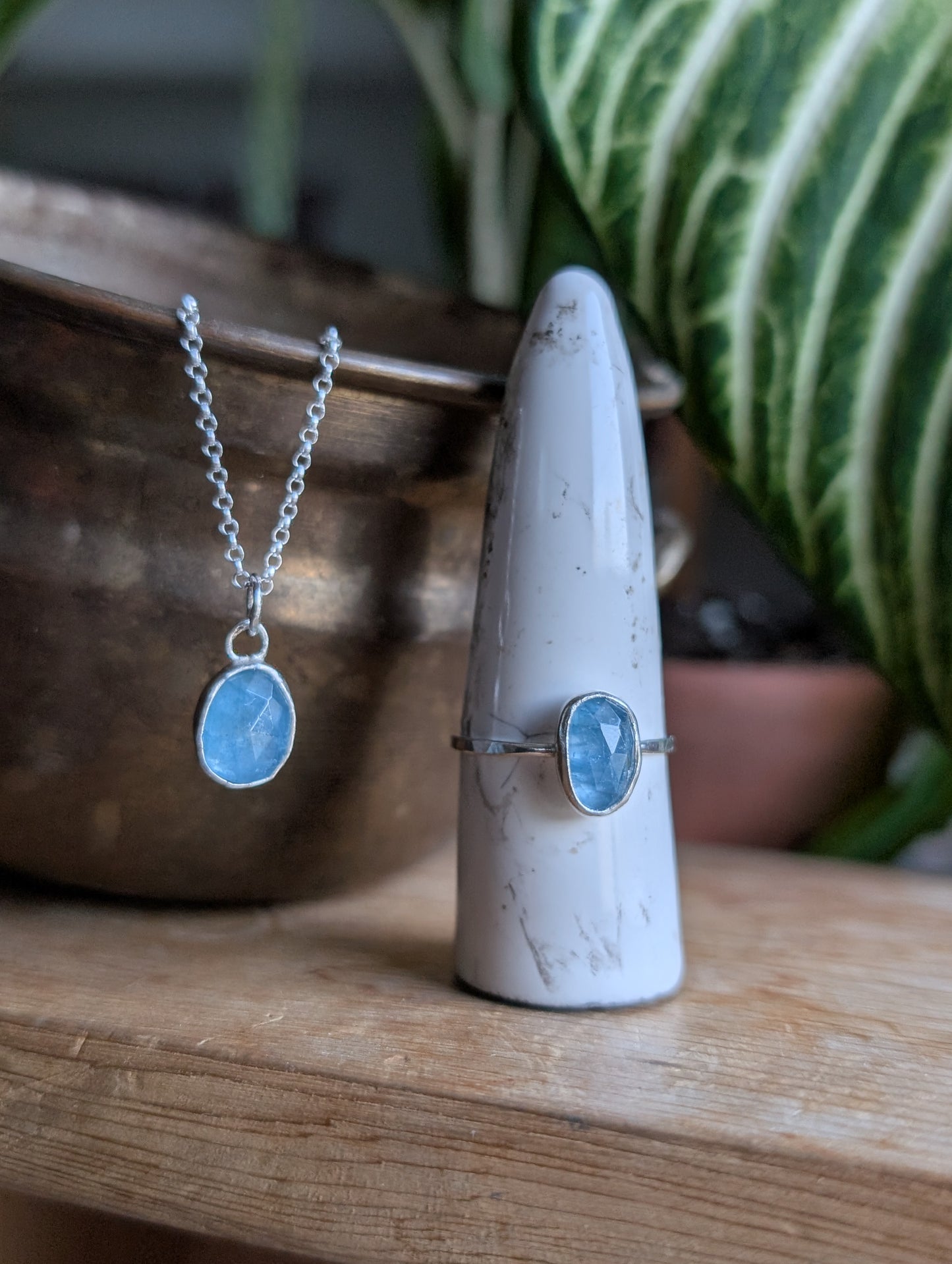 Aquamarine necklace and ring