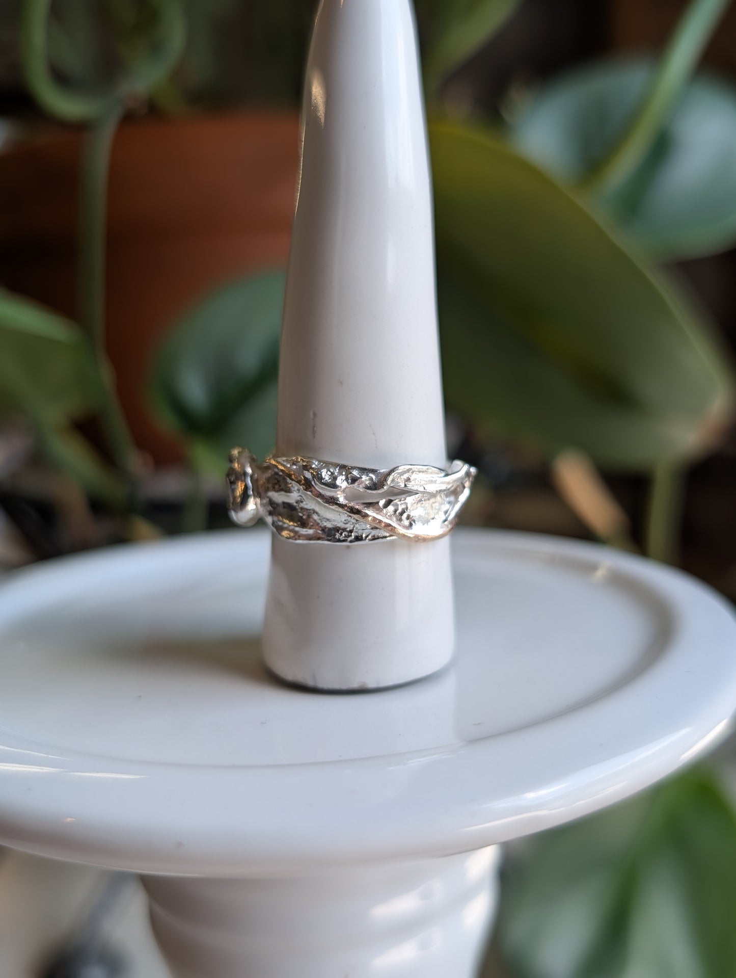 Moissanite heart and flowing silver ring