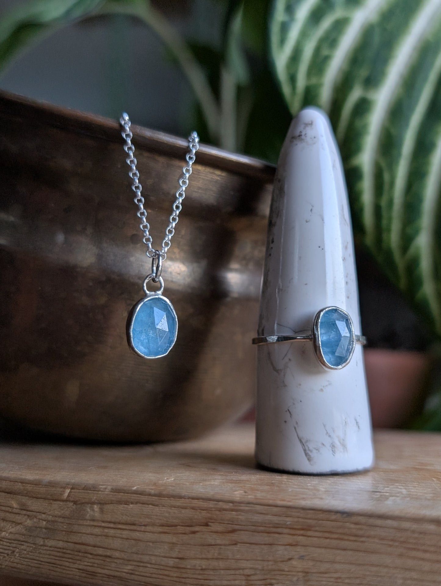 Aquamarine necklace and ring