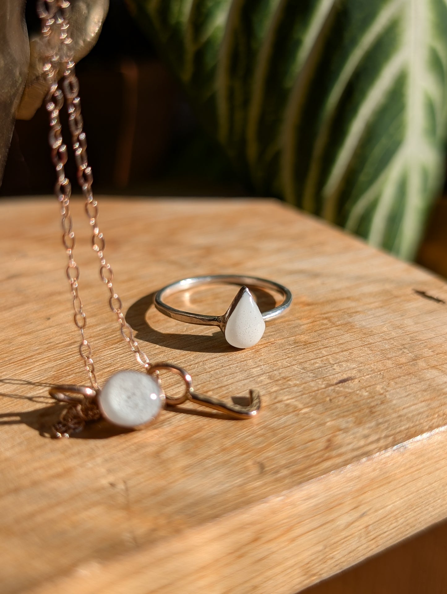 Breast milk Rose gold necklace and silver ring