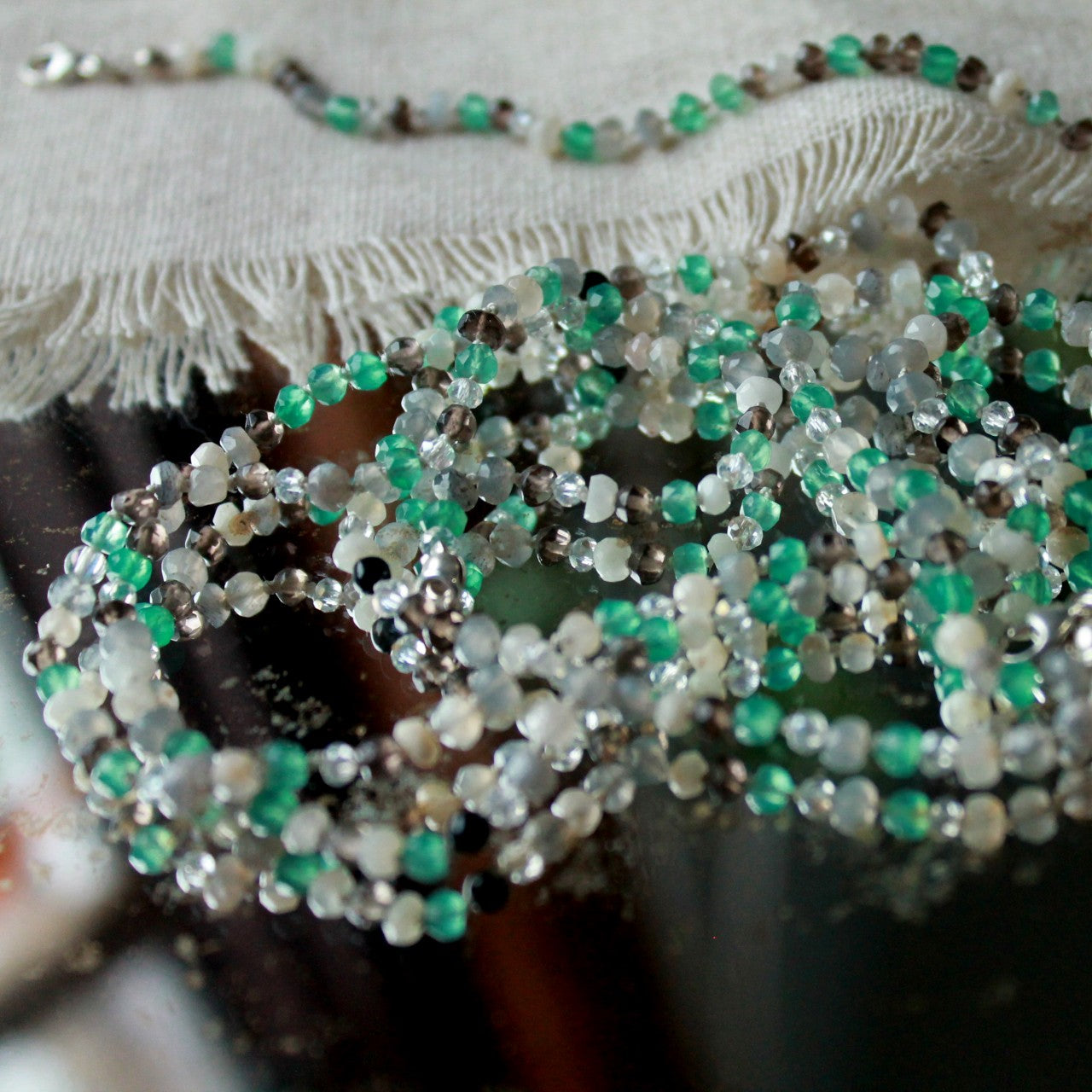 Collier et bracelet de perles chapelet - onyx vert
