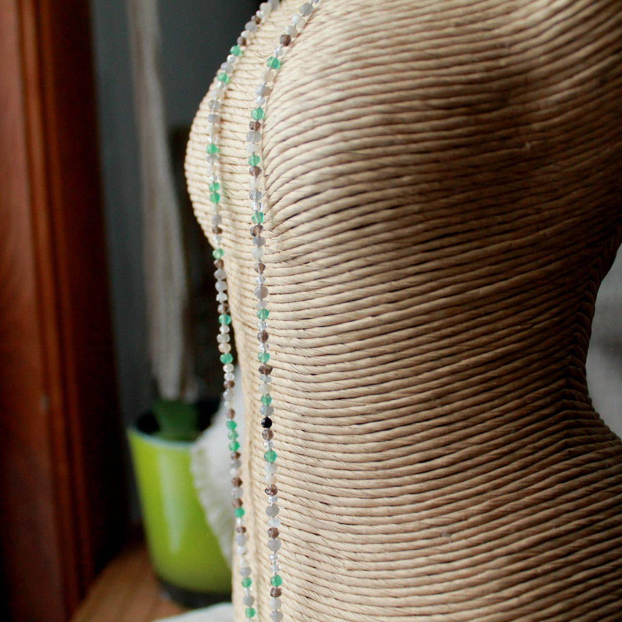 Collier et bracelet de perles chapelet - onyx vert