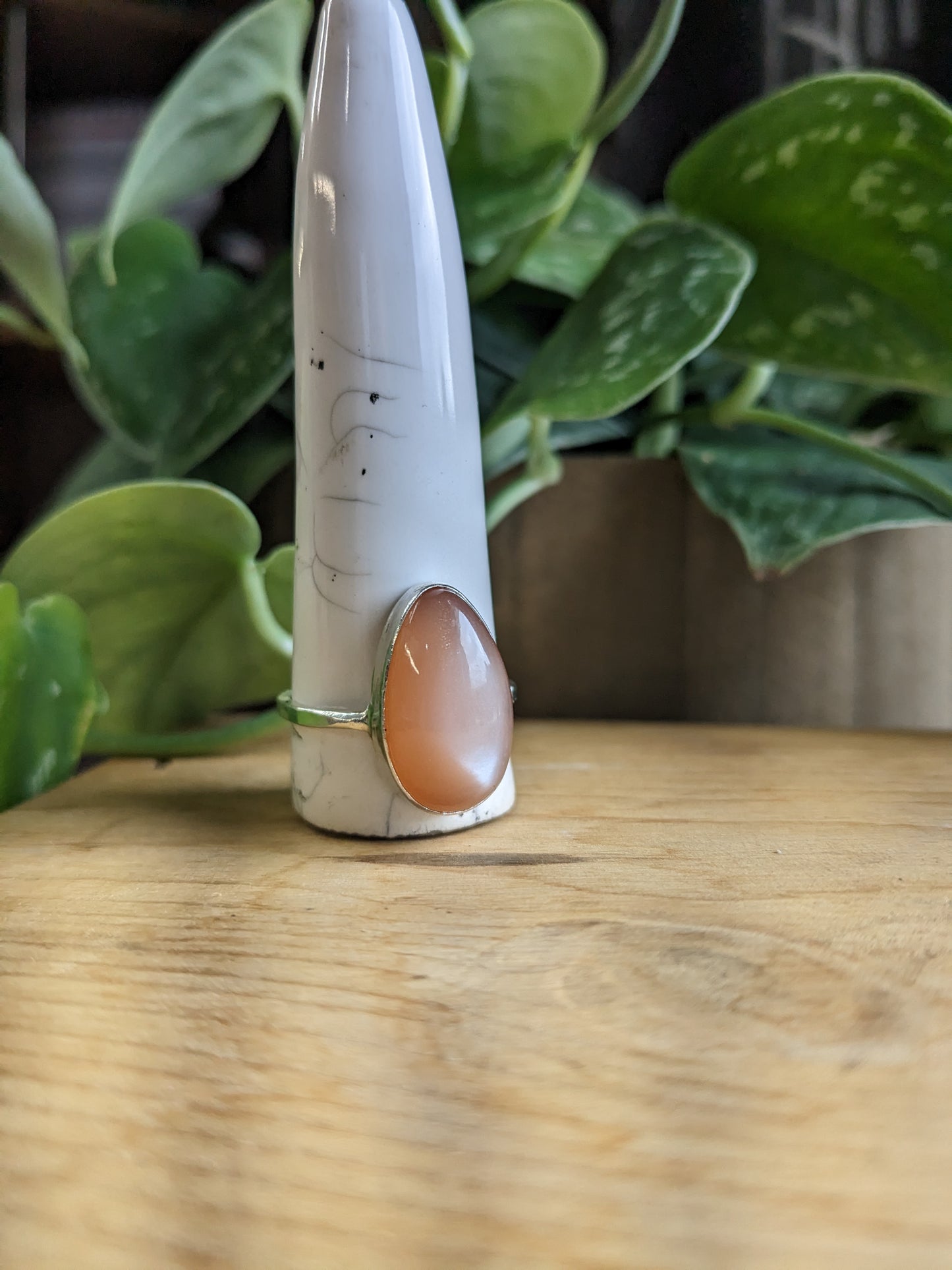 Peach Moonstone Ring - tear drop
