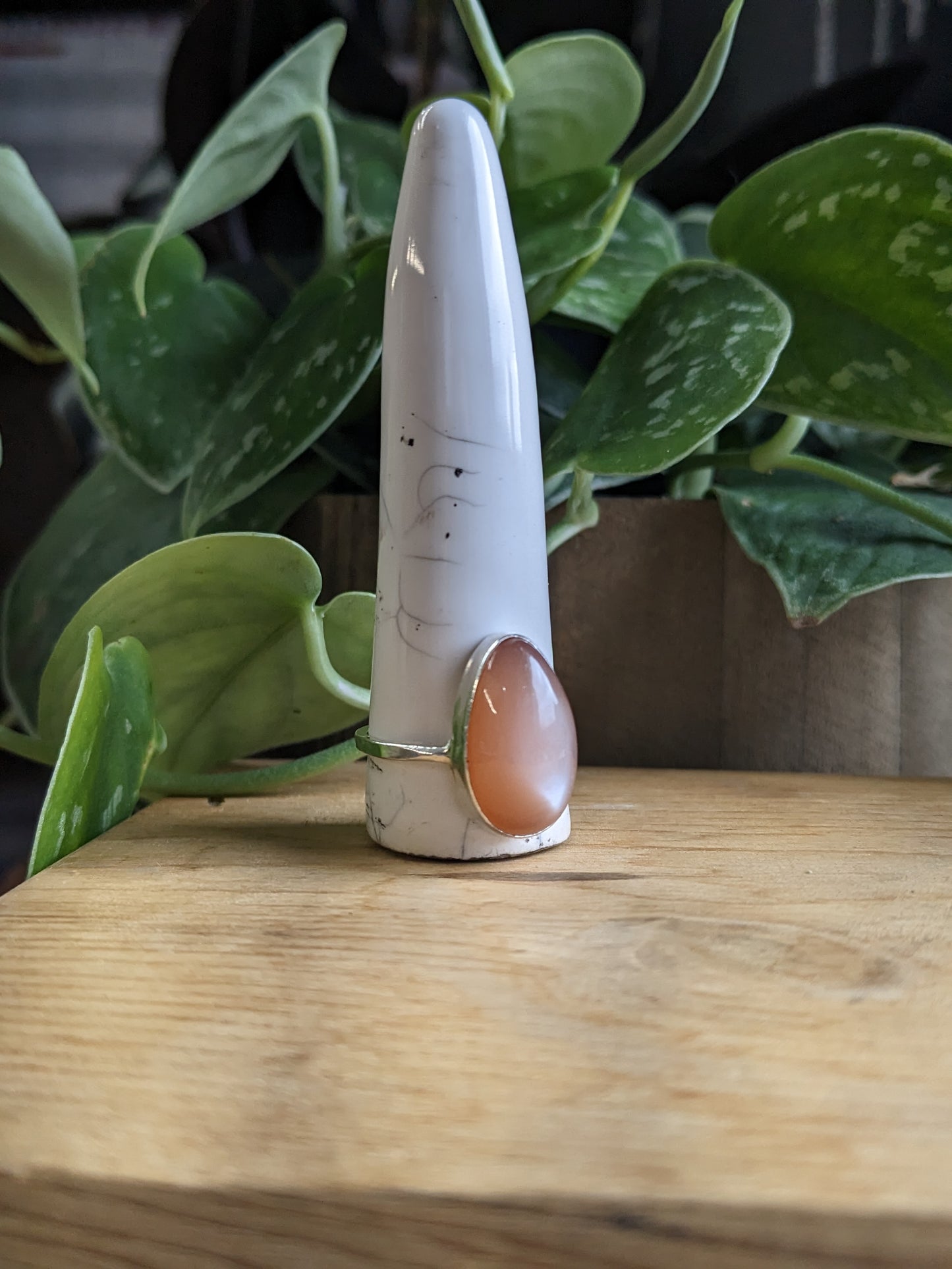 Peach Moonstone Ring - tear drop