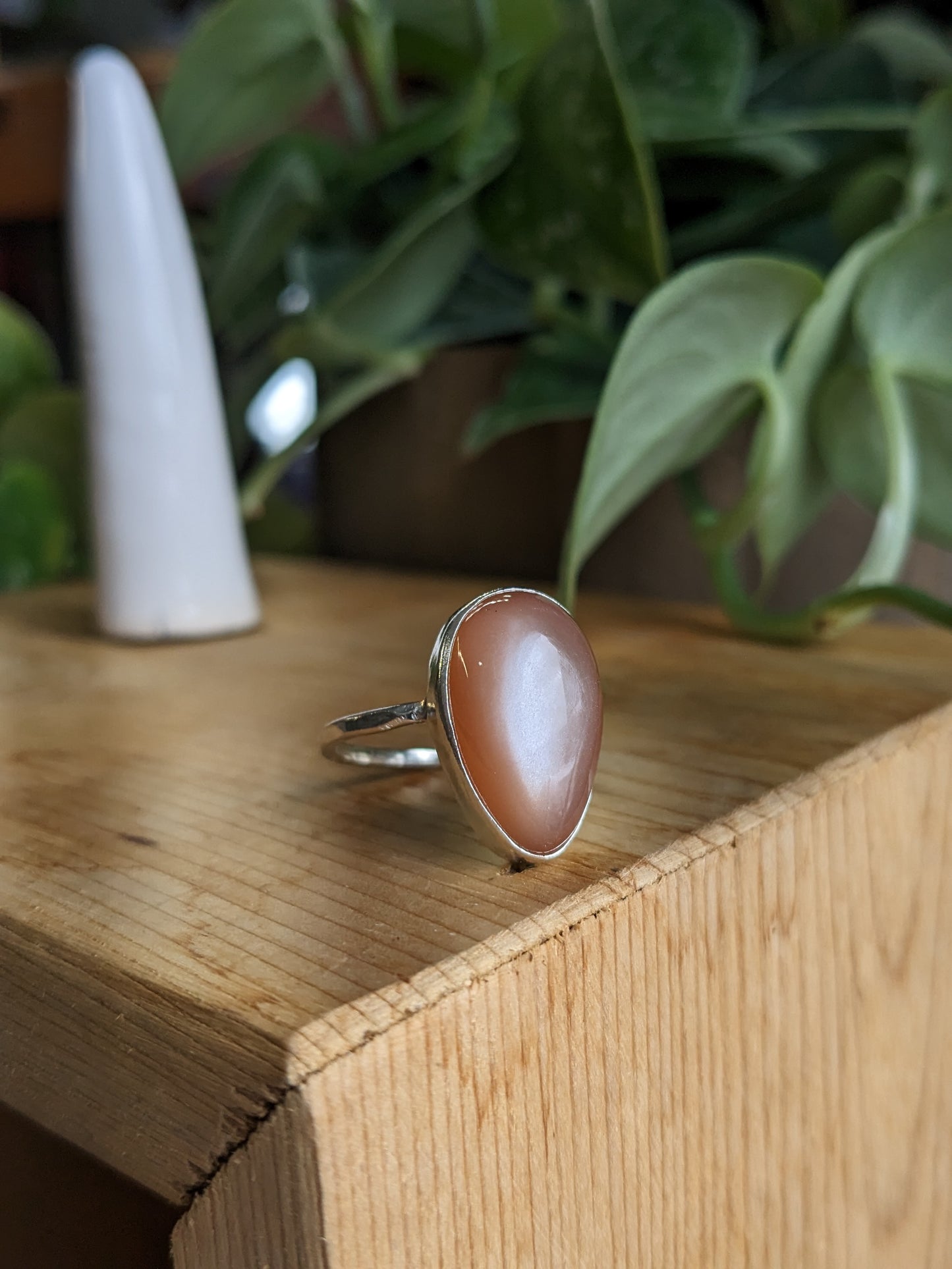Peach Moonstone Ring - tear drop