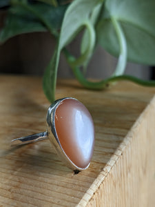 Peach Moonstone Ring - tear drop