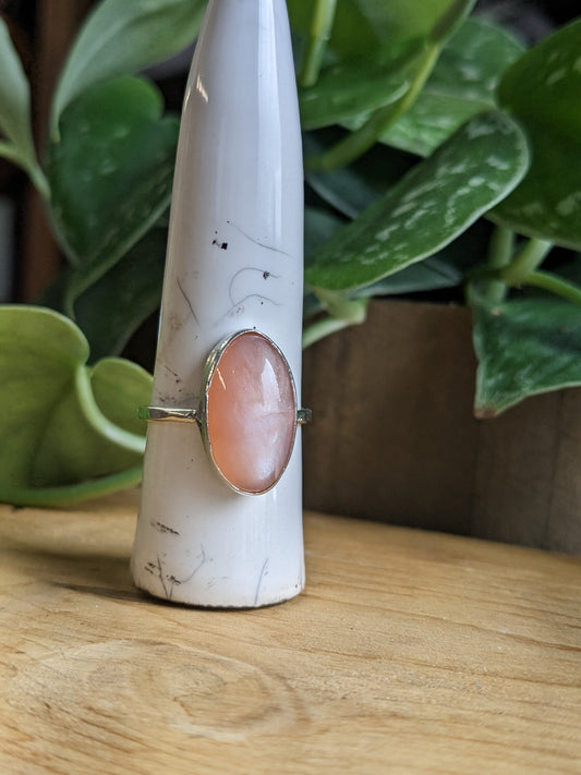 Peach Moonstone Ring - elongated oval