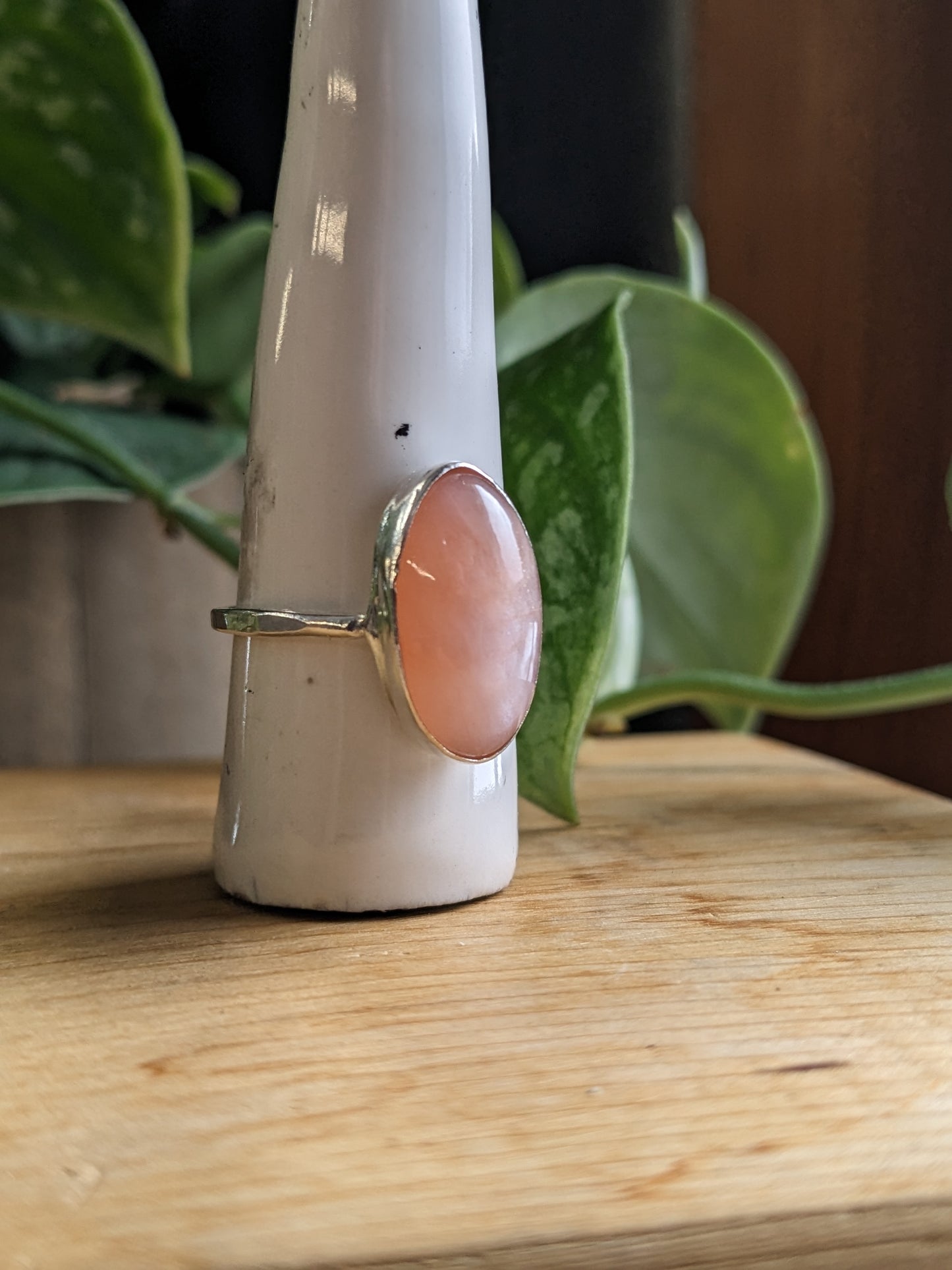 Peach Moonstone Ring - elongated oval