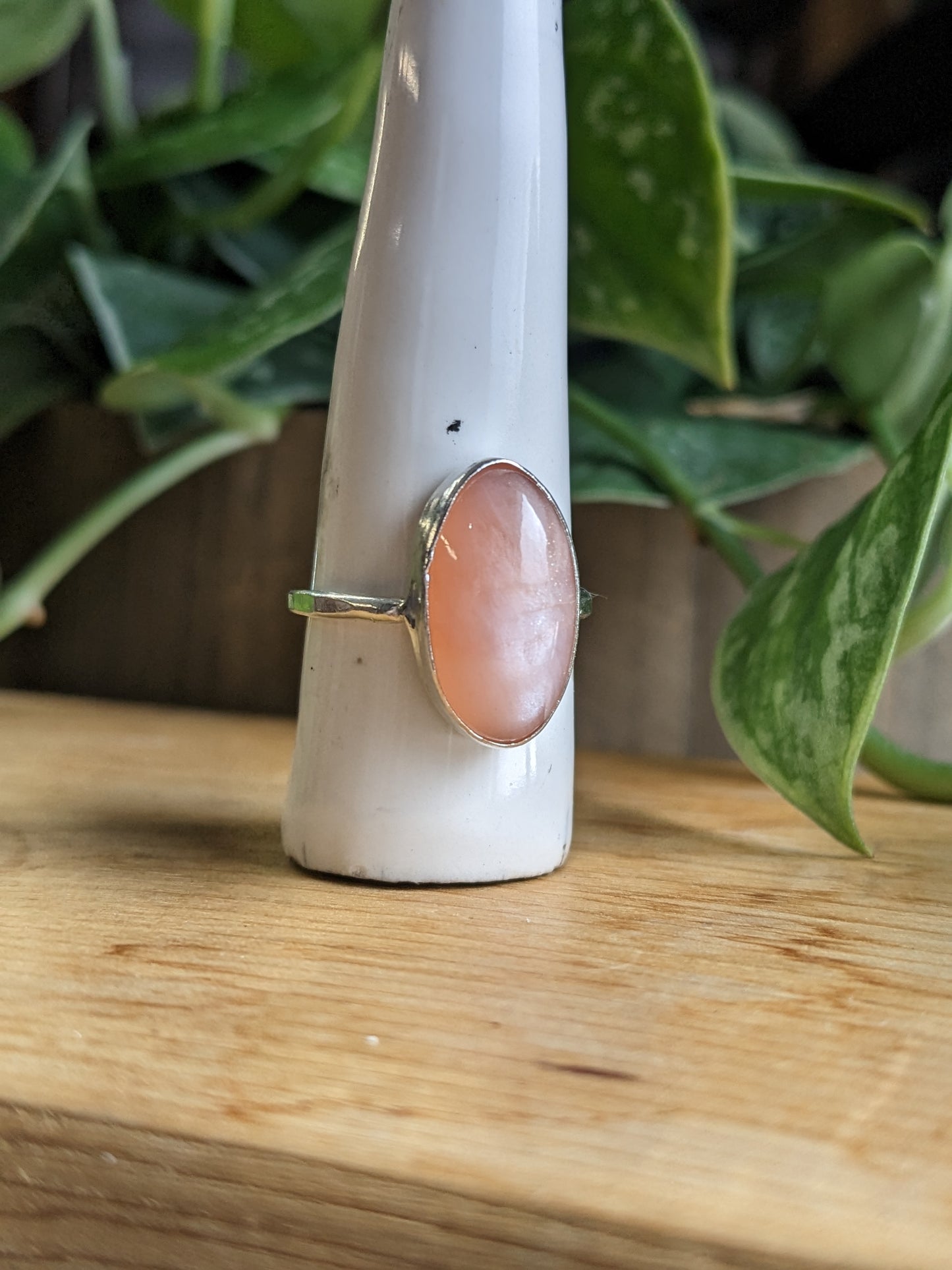 Peach Moonstone Ring - elongated oval
